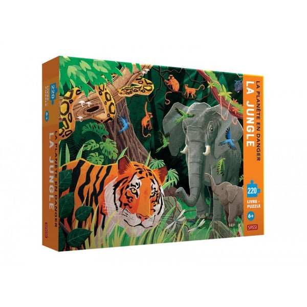 Puzzle et livre la planète en danger Jungle 220 pièces, Sassi junior